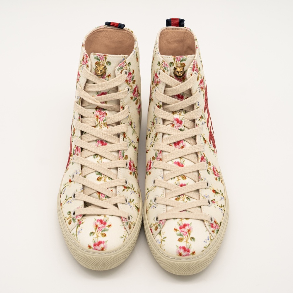 size 38eu 8us Gucci Blind For Love Floral Print High Top Sneakers Canvas Red - Picture 3 of 14